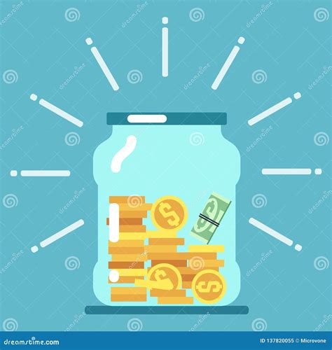 Flat Money Glass Jar Illustration Saving Money Concept Stock Vector