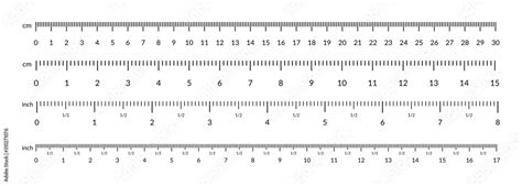 Inch Cm Metric Ruler Set Vector Centimeters And Inches Measuring Scale