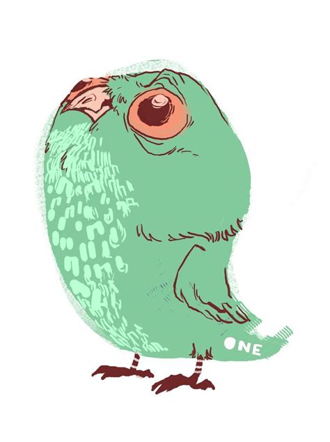 A Drawing Of A Green Bird With One Eye Open