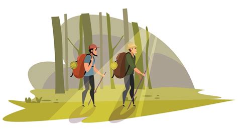 Free Vector Tourist Walking In Woods Male Backpackers Campers With
