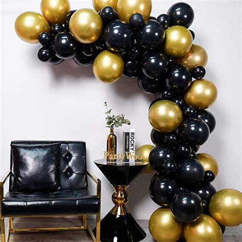 75pcs Black Gold Mixed Latex Balloon Garland Arch Kid Happy Birthday