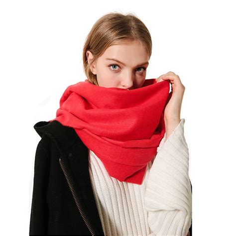 Buy Womens Solid Red Winter Scarf Soft Cotton Cashmere Scarf Ladies Warm Wrap