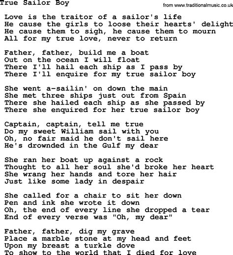 True Sailor Boy - Sea Song or Shantie lyrics