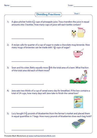 Dividing Whole Numbers By Unit Fractions Word Problems Worksheets