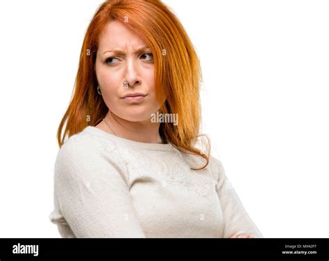 Beautiful Young Redhead Woman Irritated And Angry Expressing Negative