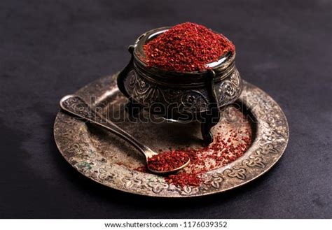 Traditional Asian Spice Sumac Metallic Utensil Stock Photo 1176039352
