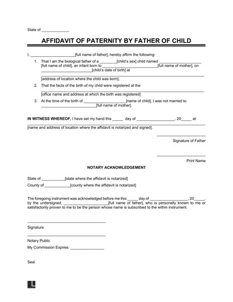 Free Affidavit Of Paternity Form Pdf Word