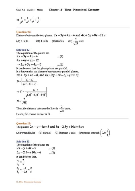Ncert Solutions For Class 12 Maths Chapter 11 Three Dimensional Geometry