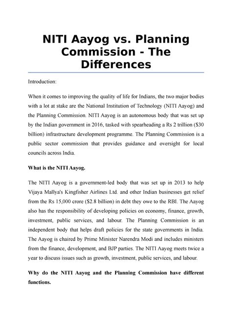 Niti Aayog Vs Planning Commission The Differences Niti Aayog Vs