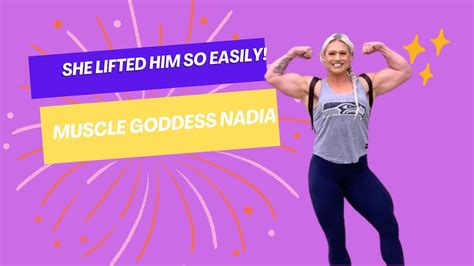 Beautiful Blonde Muscular Female Bodybuilder Nadia Miller Lifts And Carries Man Around Like A