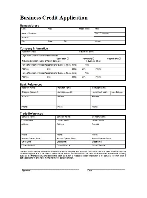 credit application form templates samples