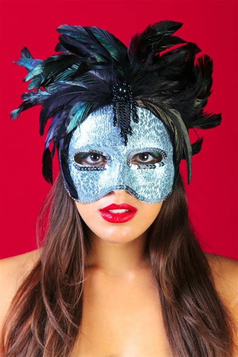 Woman Wearing A Masquerade Mask Red Background Stock Image Image Of