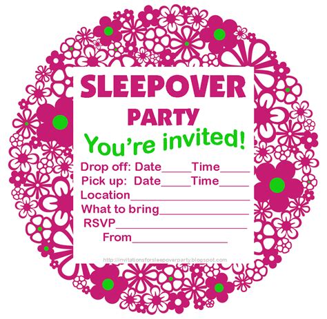 Free Printable Sleepover Party Invitations
