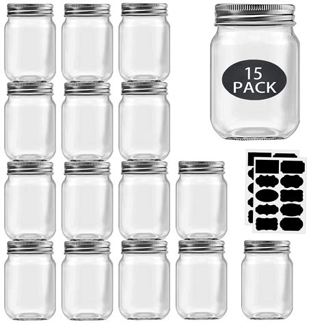 Buy 16 Oz Mason Jars With Lids Regular Mouth 15 Pack 16 Oz Glass Jars With Lids Bulk Pint Clear