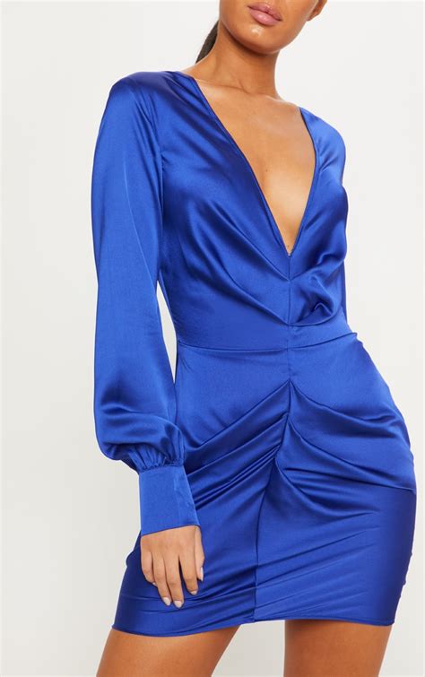 Cobalt Ruched Front Bodycon Dress Dresses Prettylittlething