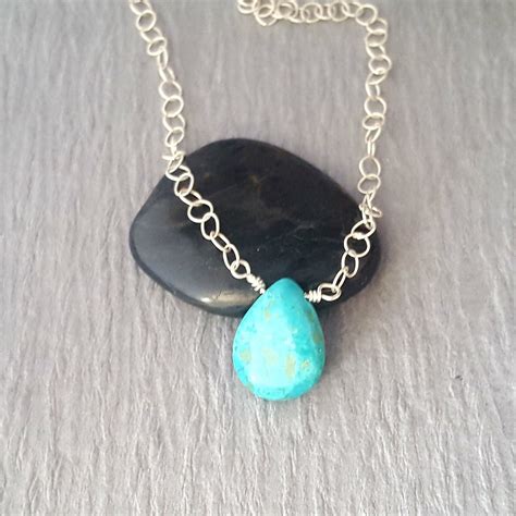 Delicate Turquoise Teardrop Sterling Silver Necklace Etsy In 2021