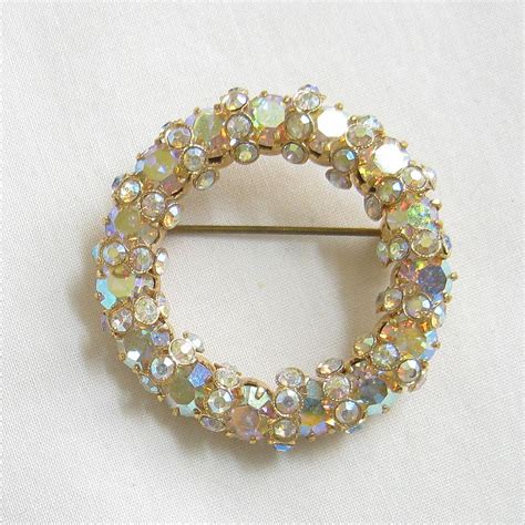 Vintage Pave Aurora Borealis Ice Crystal Rhinestones Circle Or Etsy