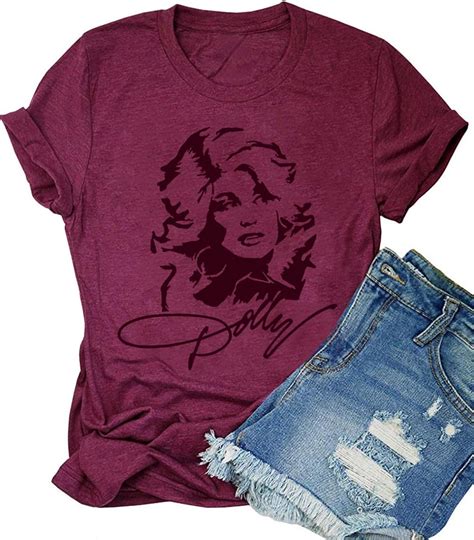 Womens Dolly Funny Graphic T Shirts Vintage Country Music Concert Tees Tops Short Sleeve O Neck