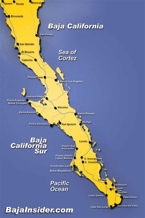 map of the baja california peninsula of mexico the states of baja california and baja