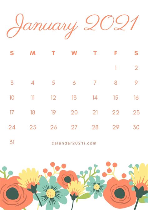2021 Floral Calendar Printable Monthly Templates Calendar 2021