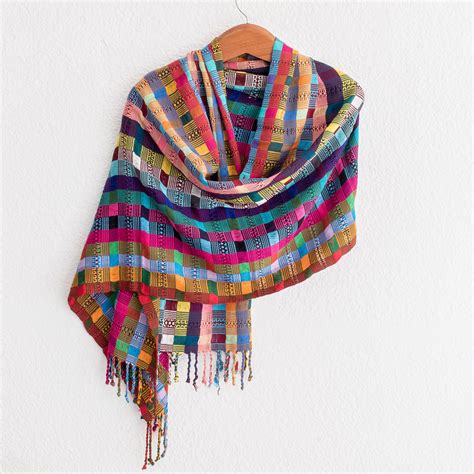 Artisan Crafted Colorful Cotton Shawl From Guatemala Festival Of