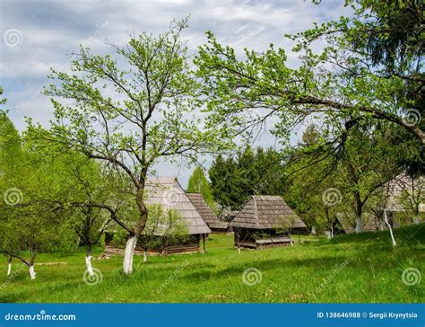 Scenic Spring Rural Landscape With Traditional Maramures Wooden