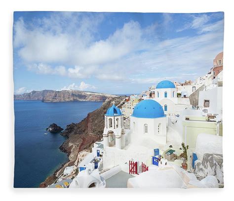 Iconic Blue Domed Churches In Oia Fleece Blanket By Matteo Colombo