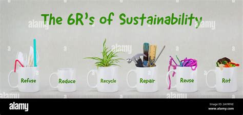 The 6 Rs Of Sustainability Illustrated In 6 Mugs With Relevant