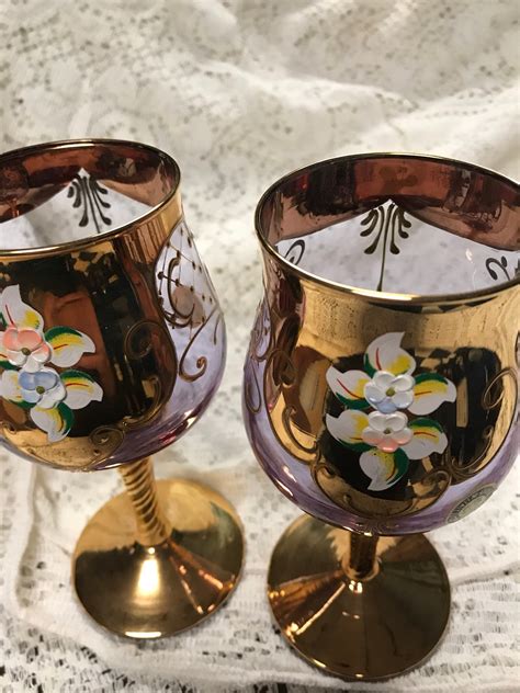 Murano Glass Wine Glasses Glassofvenice Set Of Two 24k Gold Etsy