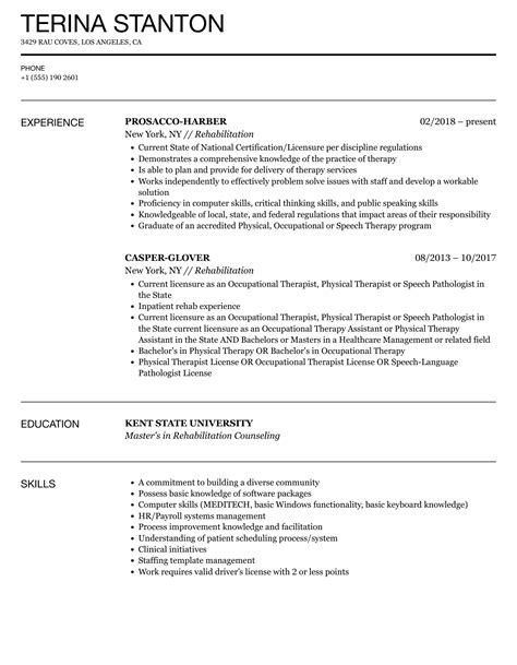 Rehabilitation Resume Samples Velvet Jobs