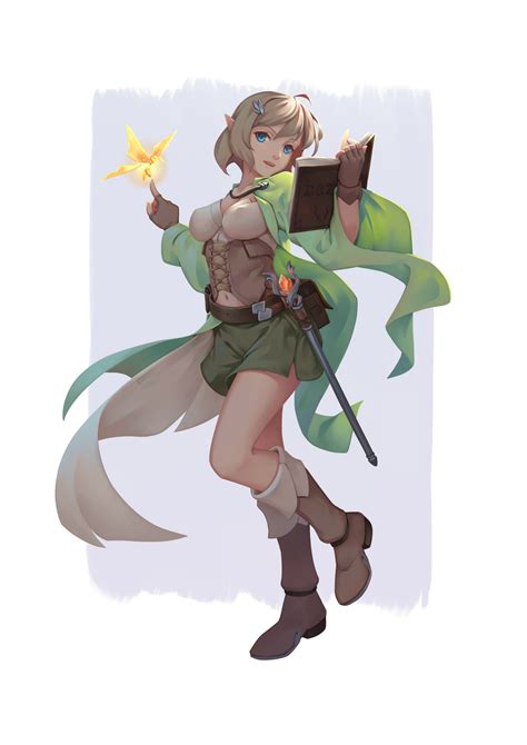 bigrbear original highres 1girl ahoge bag belt blonde hair blue eyes book boots