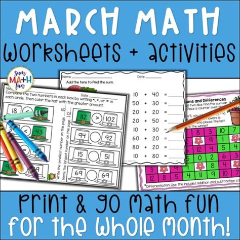 Math Worksheets Math Activities For March Sum Math Fun