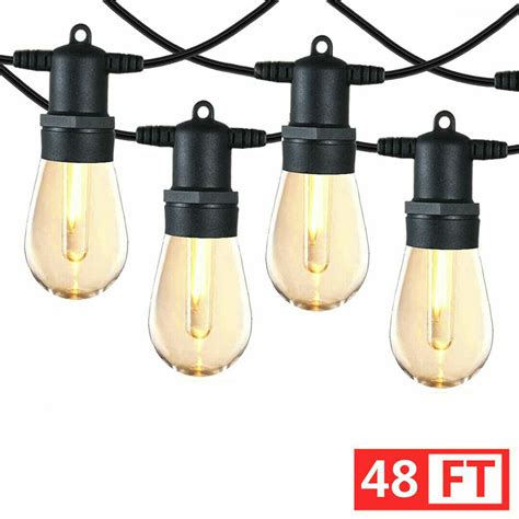 48ft Outdoor String Light Patio Vintage Edison Bulbs Hanging Socket