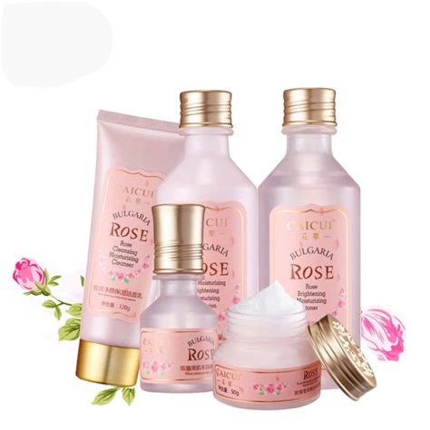 5pcs Rose Skin Care Set Women Moisturizer Face Cleanser Toner Lotion Serum Cream Skin Bright