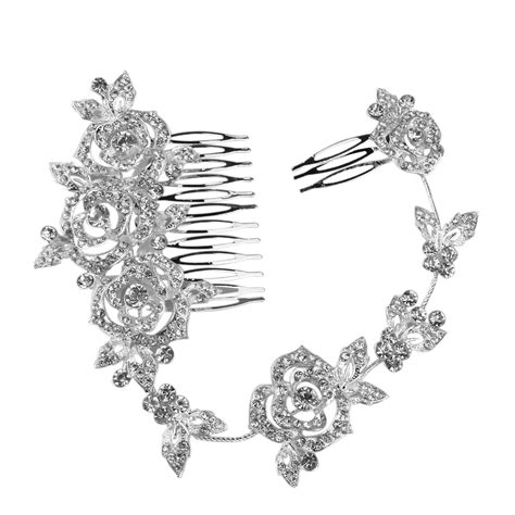 Museya Charming Women S Bridal Wedding Crystal Rhinestones Rose Pearl Decor Hair Comb Clip Hair
