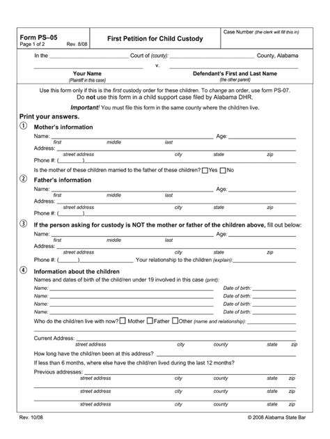 Alabama Child Custody Forms 2020 2022 Fill And Sign Printable