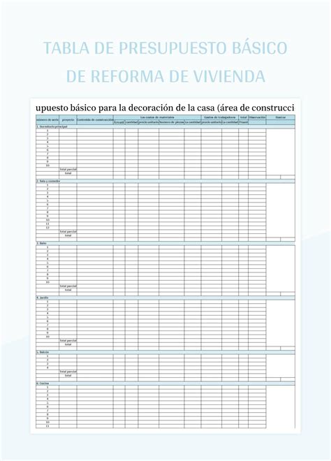 Plantilla De Excel Tabla De Presupuesto B Sico De Reforma De Vivienda Y