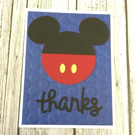 Mickey Mouse Thanks Card Disney Card Mickey Mouse Thank You Etsy