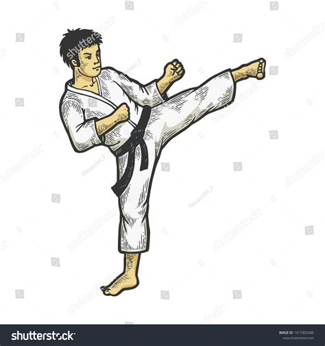 Karate Athlete Kick Foot On Head Stock Vector Royalty Free 1417303286