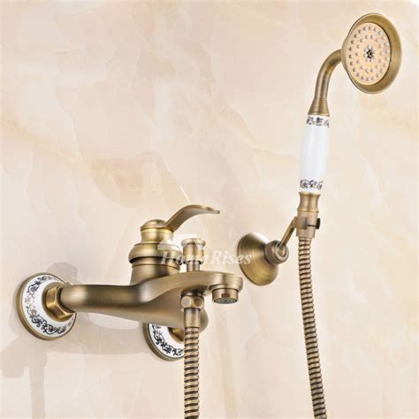 Wall mounted and comes with handheld shower head. Brushed Best Bathtub Faucet Vintage Antique Brass Wall Mount