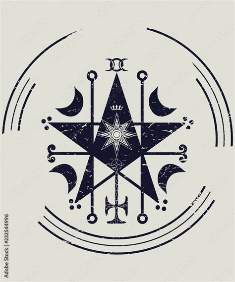 Ceremonial Magic Sigil With A Satanic Pentagram Vector Illustration
