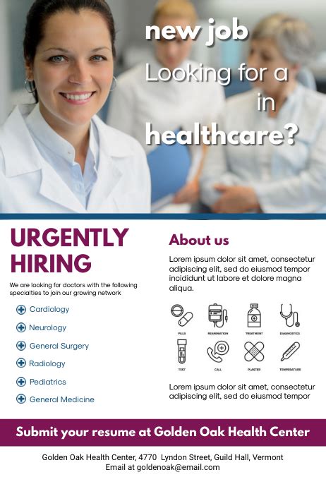 Copy Of Urgent Hiring Medical Staff Nurses Poster Postermywall