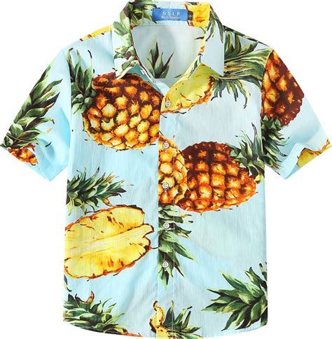 SSLR Jungen Hemd Kurzarm Hawaiihemd Mit Ananas Baumwolle Freizeithemd Aloha Shirt Amazon De