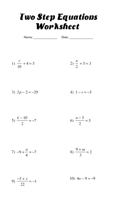 One Step Linear Equations Worksheet