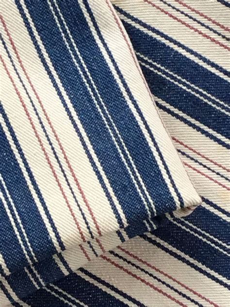 French Ticking 1920 Vintage Upholstery Fabric 30 By 38 Inches Navy Blue