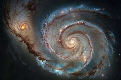 Close Up Of Swirling Galaxy With Stars And Nebulae Visible Stock