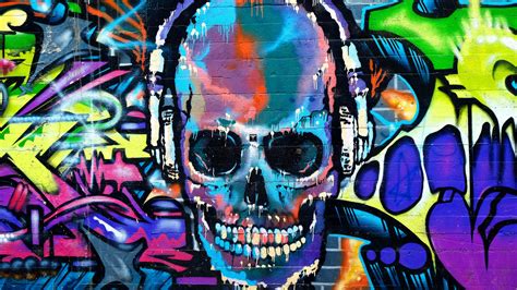 Download 2048x1152 Wallpaper Graffiti Skull Colorful Street Art