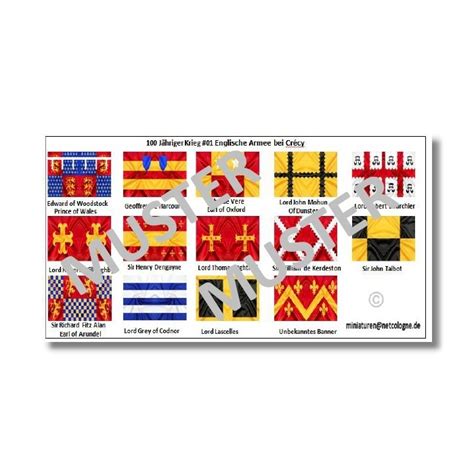 172 Mittelalter 100 Years War Crecy English Knights Flags Banner