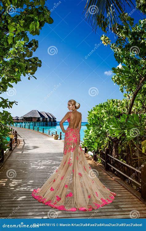 Luxury Fashion Elegant Fashion Model Is Posing Outdoor Stylish Female Model In Long Gown Dress