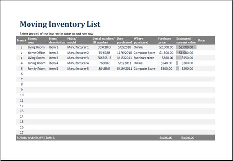 Moving Inventory Templates Free Docs Xlsx Pdf Formats Samples